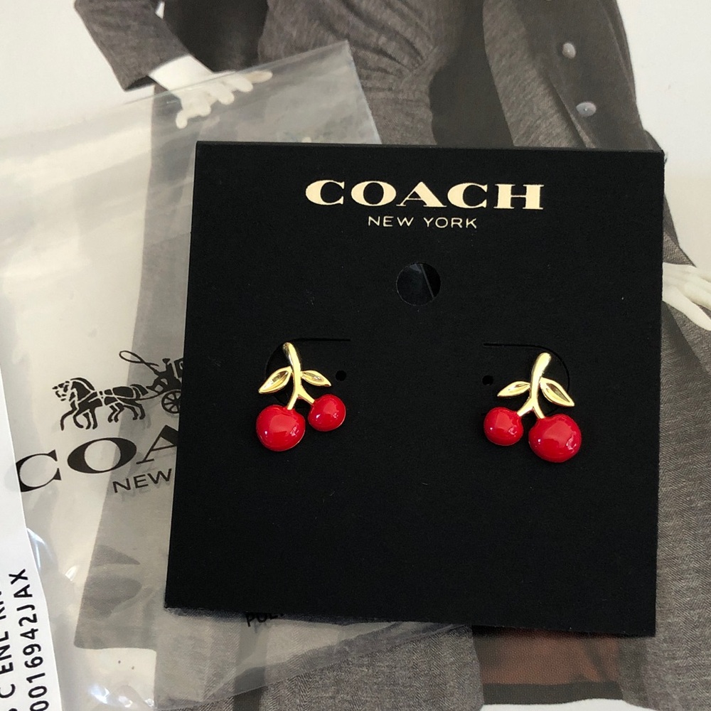 Authentic New on card. Coach Gold-Tone Cherry Stud Earrings